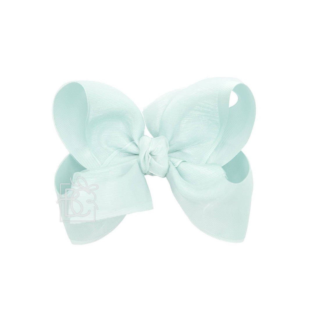 Beyond Creations, LLC - LAYERED ORGANZA/GROSGRAIN BOW ON CLIP: 5.5" Huge - 2.25" Ribbons on Alligator Clip / L PINK/ L PINK
