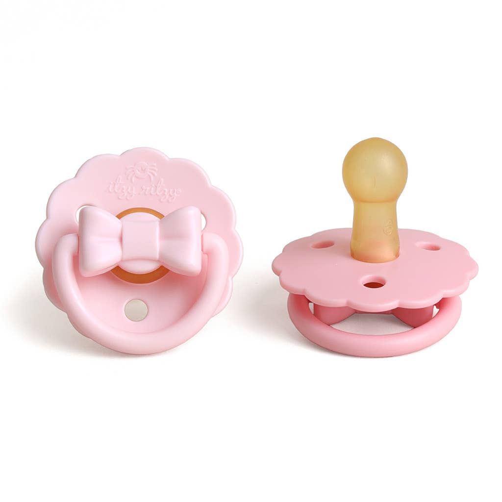 Itzy Ritzy - *NEW STYLES* Itzy Soother™ Natural Rubber Paci Sets: Pink Bow 6-18 M