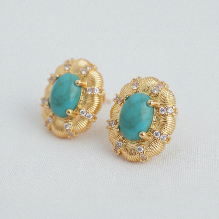 Ellemadera - Vintage Oval Turquoise Zircon Stud Earrings