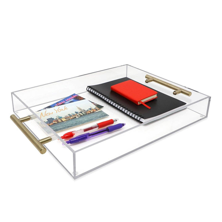 Isaac Jacobs Clear Acrylic Serving Tray with Metal Handles: Clear With Gold Handle / 11x17