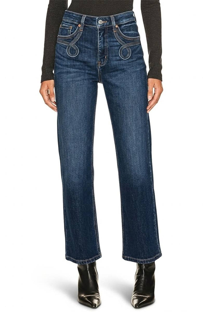 ARTEMIS VINTAGE - HIGH RISE TUMMY CONTROL WETERN DETAIL STRAIGHT JEANS: 9 (28)