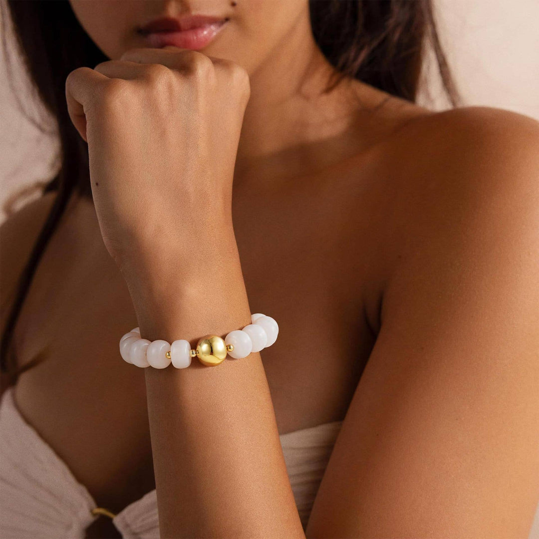 MKS America - Women Chunky Square Bead Bracelet With Gold Ball Detail: Blue / M