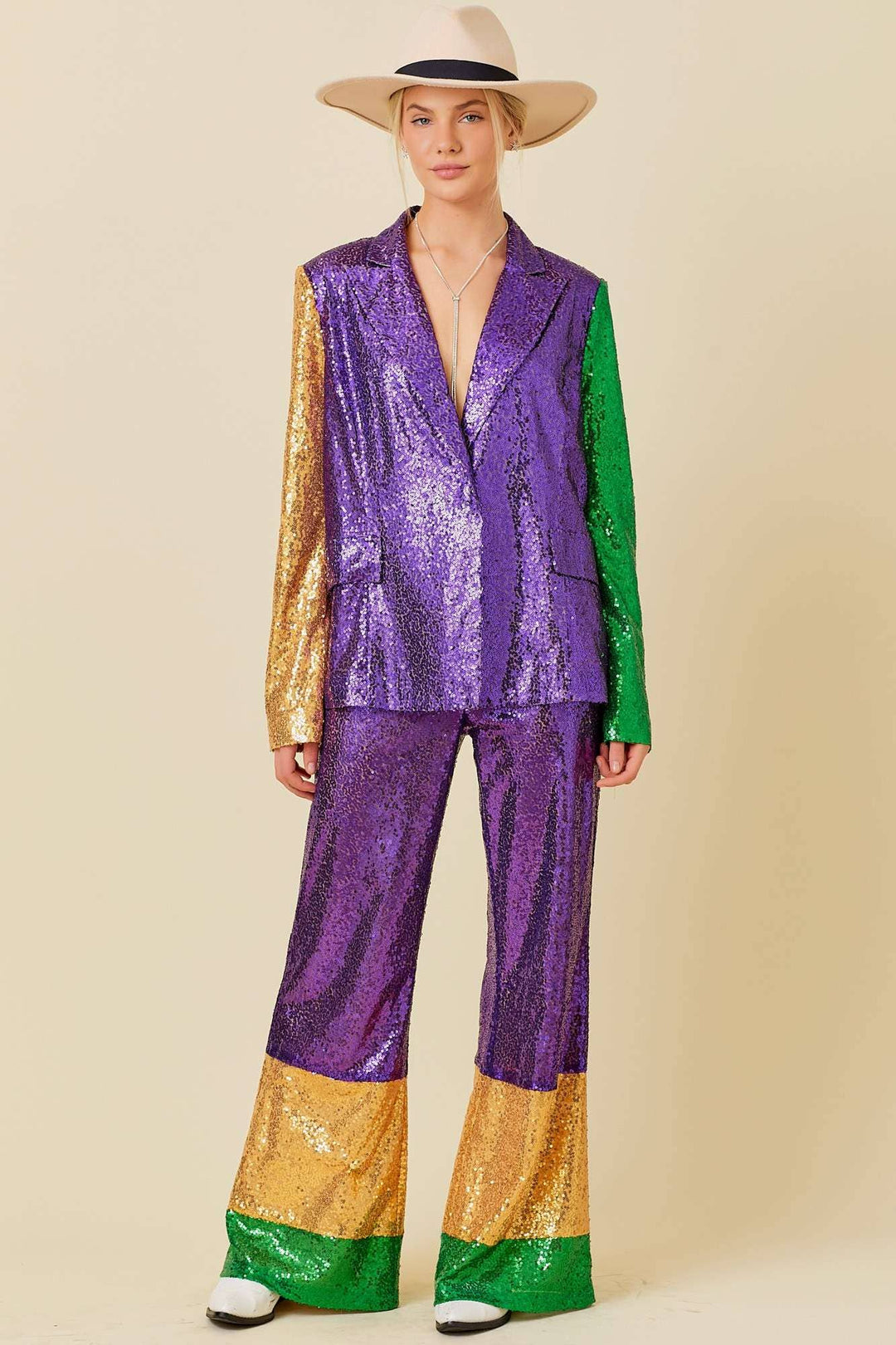 Main Strip - Mardi Gras Sequin Wide Pants: MARDI GRAS / S