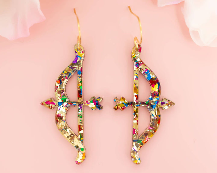 Momenti di Vita - Valentines Earrings Bow & Arrow Glitter Acrylic Dangles