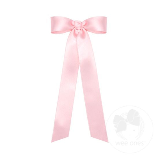 Wee Ones Medium French Satin Hair Bowtie with Knot Wrap and Streamer Tails