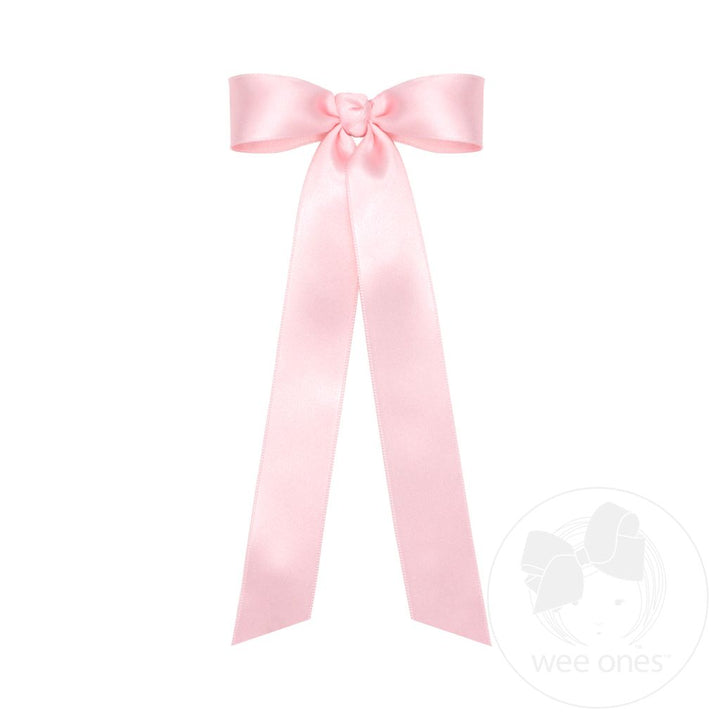 Wee Ones Mini French Satin Hair Bowtie with Knot Wrap and Streamer Tails