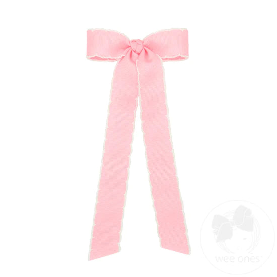 Wee Ones-Mini Grosgrain Moonstitch Hair Bowtie with Streamer Tails