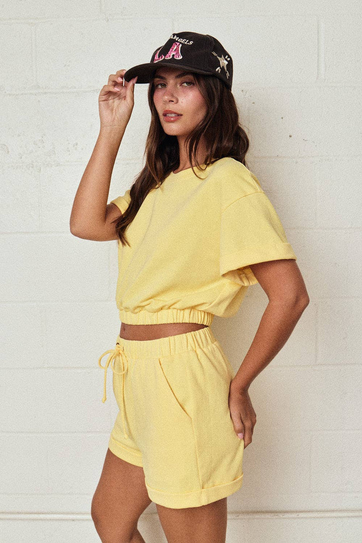 Papermoon - PX19514 - Cozy Short Sleeve Top and Shorts Set: BUTTER YELLOW
