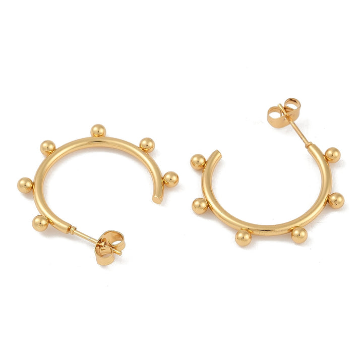 PVD Vacuum Plating Stainless hoops with dots Earrings, with 304 Stainless Steel Pin, Golden Size: about 3mm wide, 30mm long.