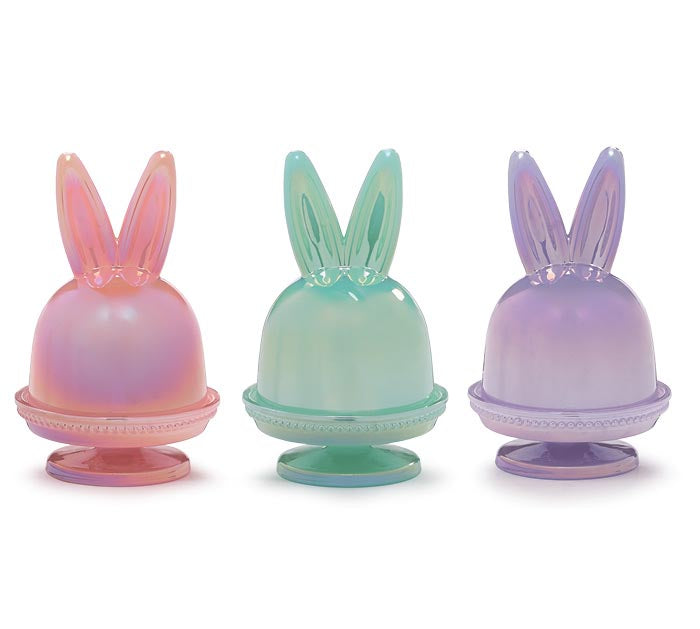 STAND CUPCAKE PEARLIZED WITH BUNNY EARS ON DOME LID