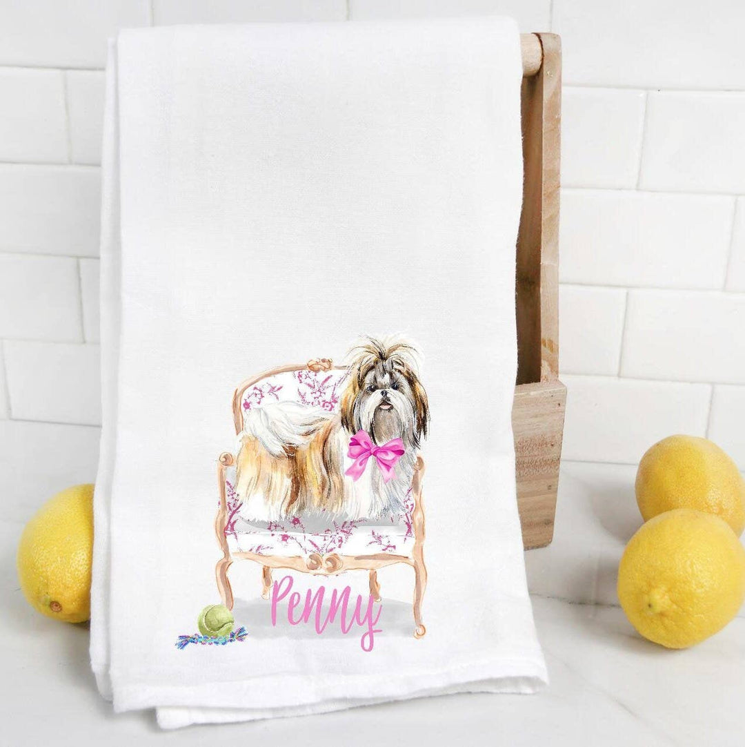 The Preppy Pineapple Home - Shih Tzu & Lhasa Apso Tea Towel: No Accessory / Palm Chair