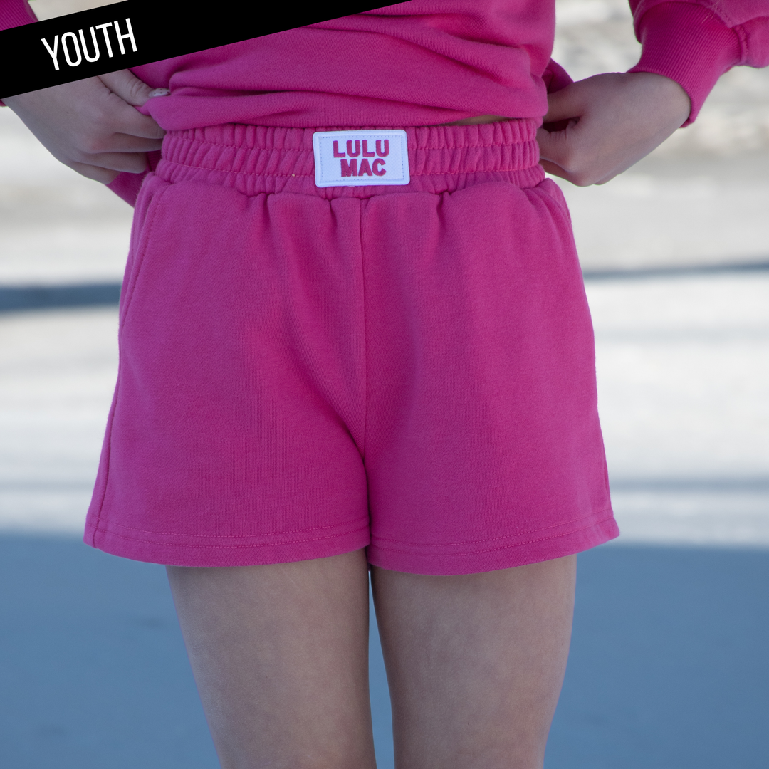 Lulu Mac KID TERRY CLOTH SHORTS: HOT PINK Youth
