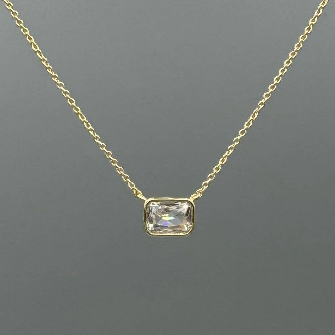 Something Silver - Rectangle Connecter CZ Necklace: Gold Filled