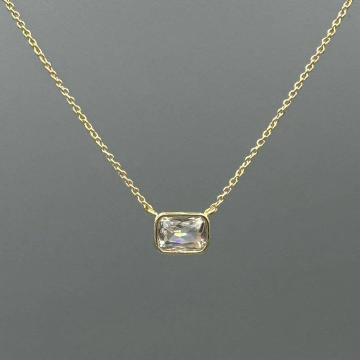 Something Silver - Rectangle Connecter CZ Necklace: Gold Filled