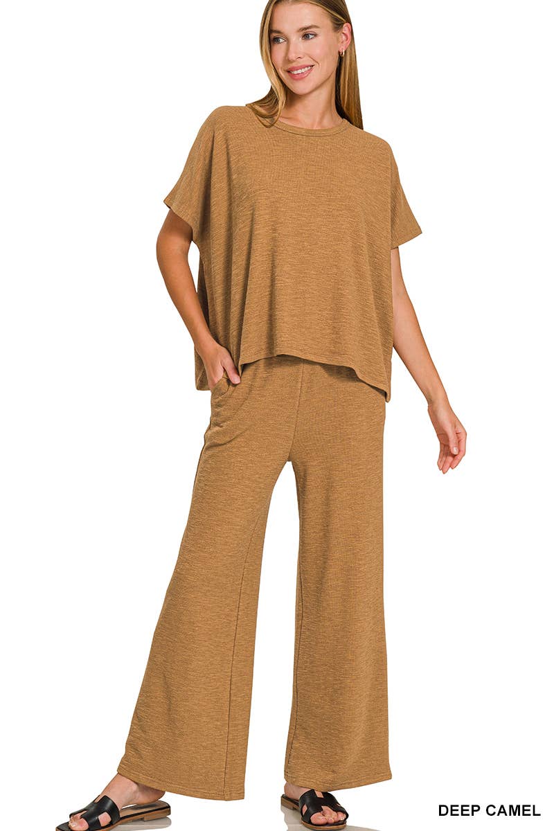 42POPS -  Cotton Slub Top & Pants 2pc Set - Zenana: ASH JADE-182904 / S