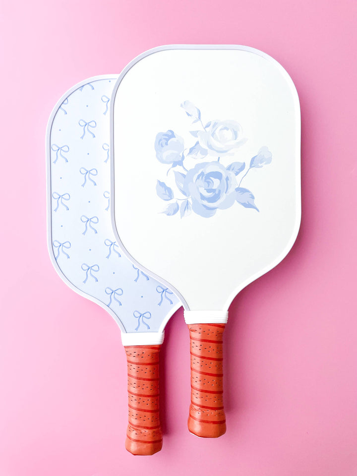 Rock Paper Scissors - Coquette Blue Bow Floral Pickleball Paddle 