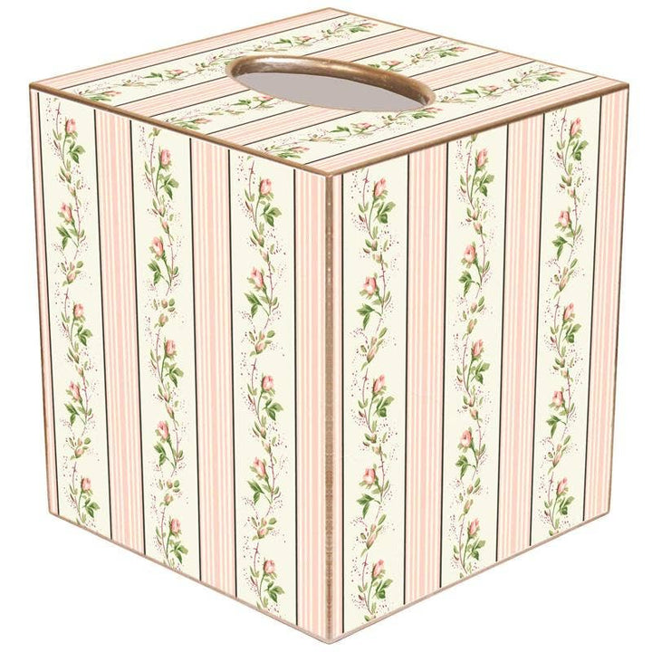 Marye-Kelley - Dainty Rose Stripe Tissue Box Cover: Paper Mache