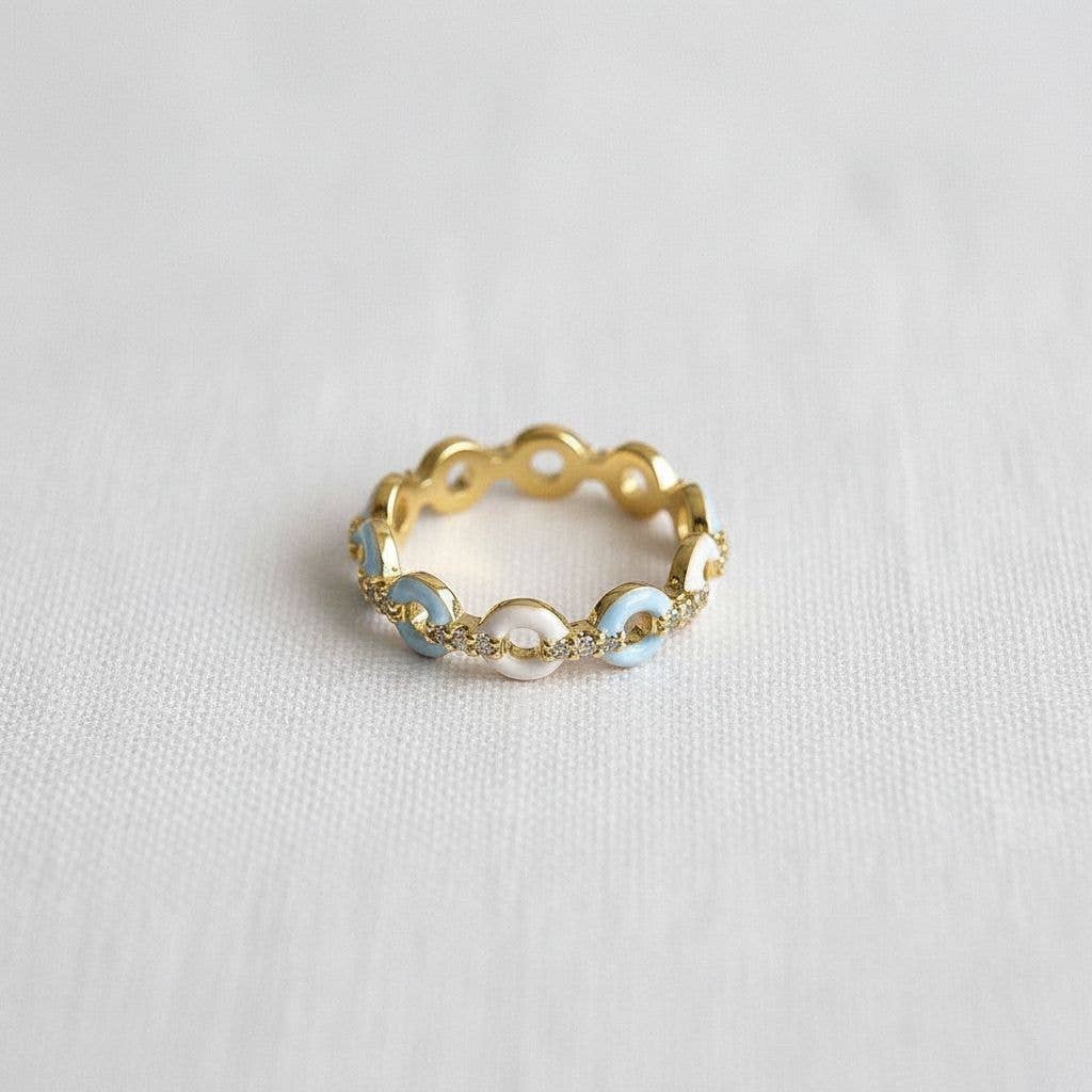 Ellemadera - Elegant Open Ring with Blue and White Accent
