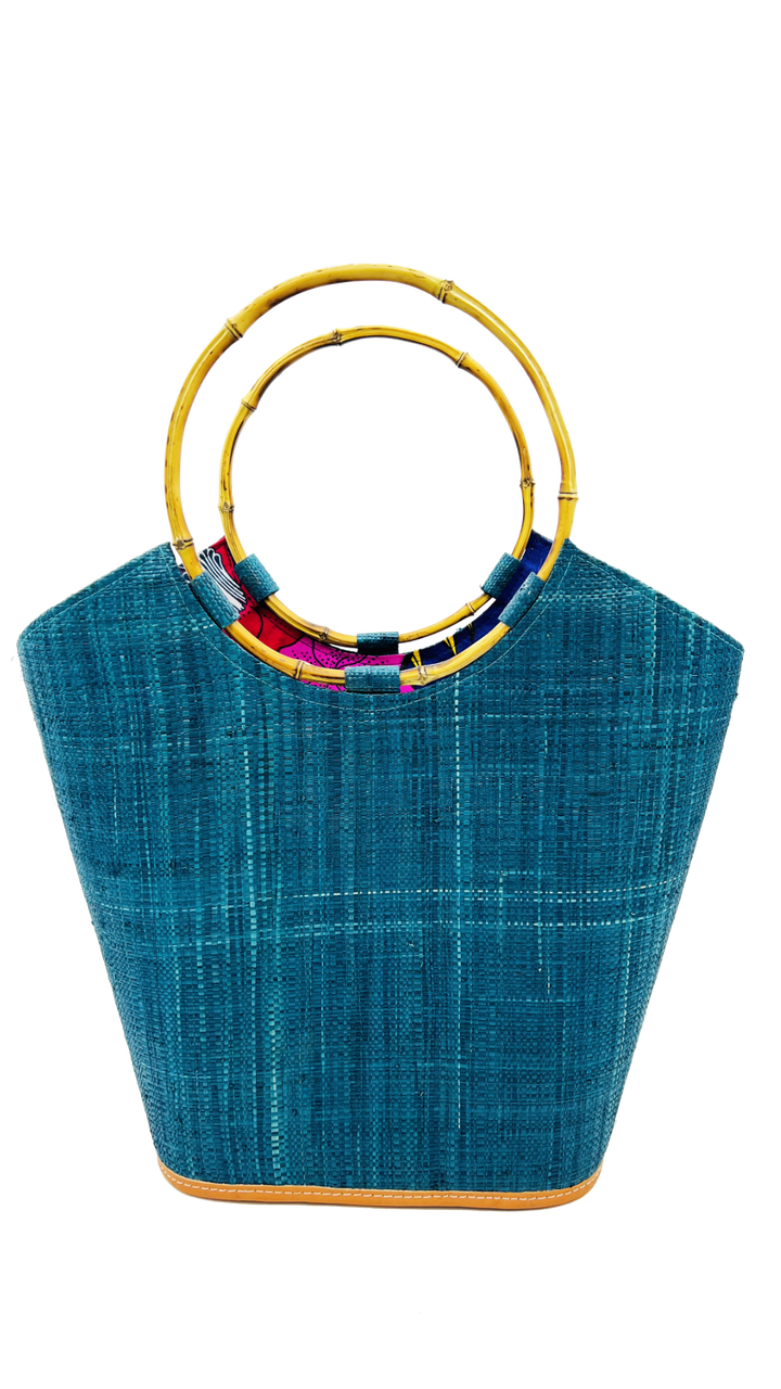 Shebobo - Carmen Solid & Stripes Straw Bucket Bag with Bamboo Handles: Natural