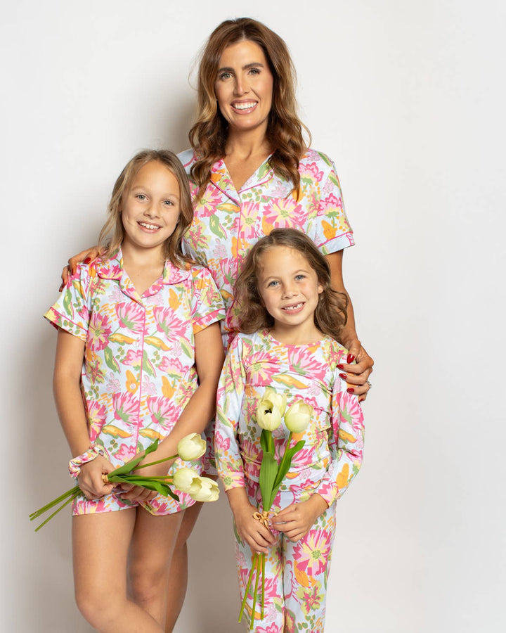 The Royal Standard - Girl's Summer Bouquet Sleep Shorts Set   Pink/Blue/Multi   -Asst.: Medium (8-9)