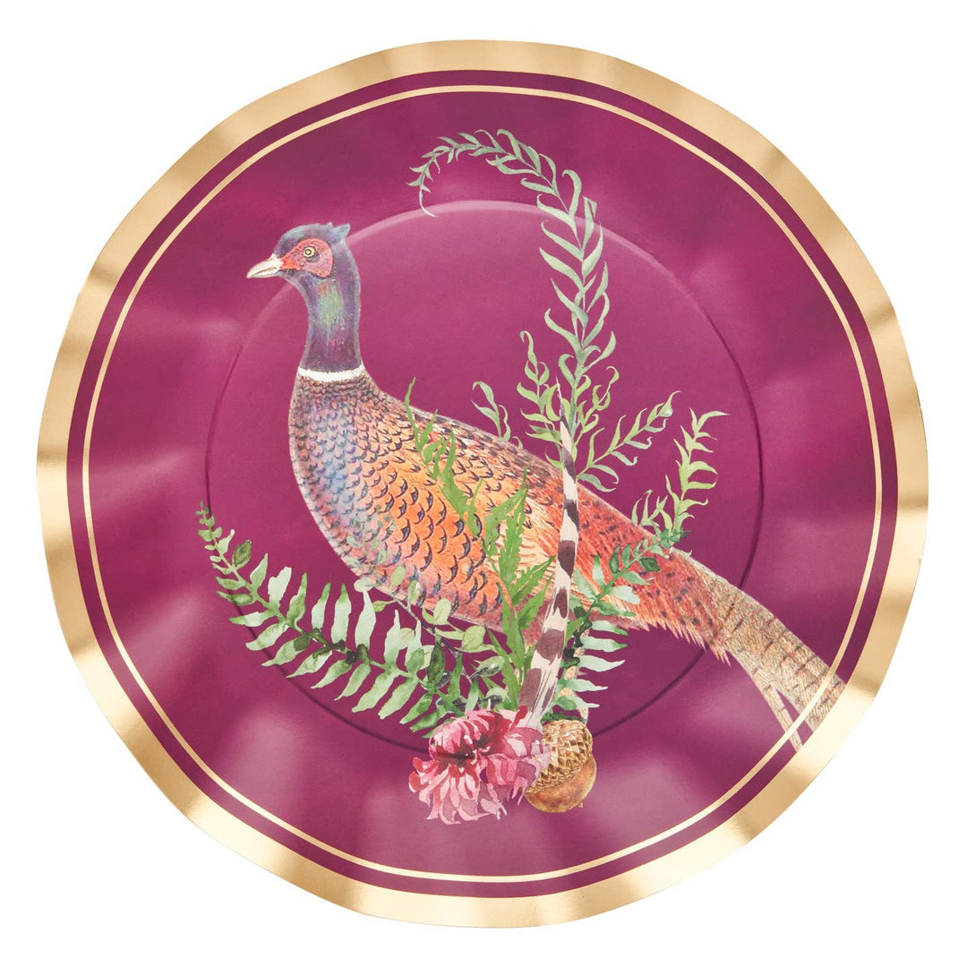 Feather Grove Pheasant Wavy Paper Dinner Plate/8pk