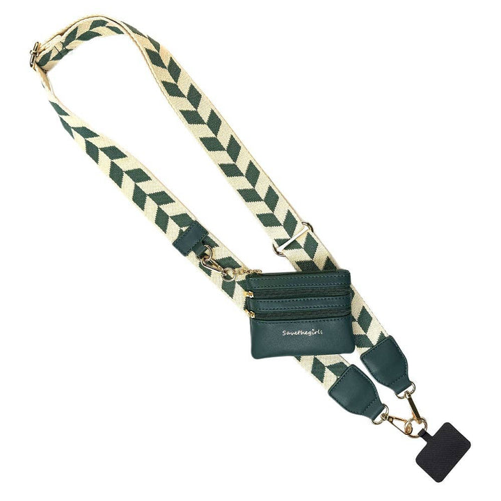 Save The Girls - Clip & Go Strap w/Zippered Pouch Chevron: Green/Cream Chevron