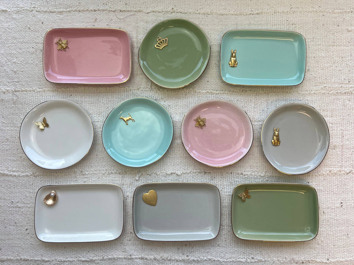 Michelle Allen Designs - Gold accent jewelry dish: Pink / Round / Bunny