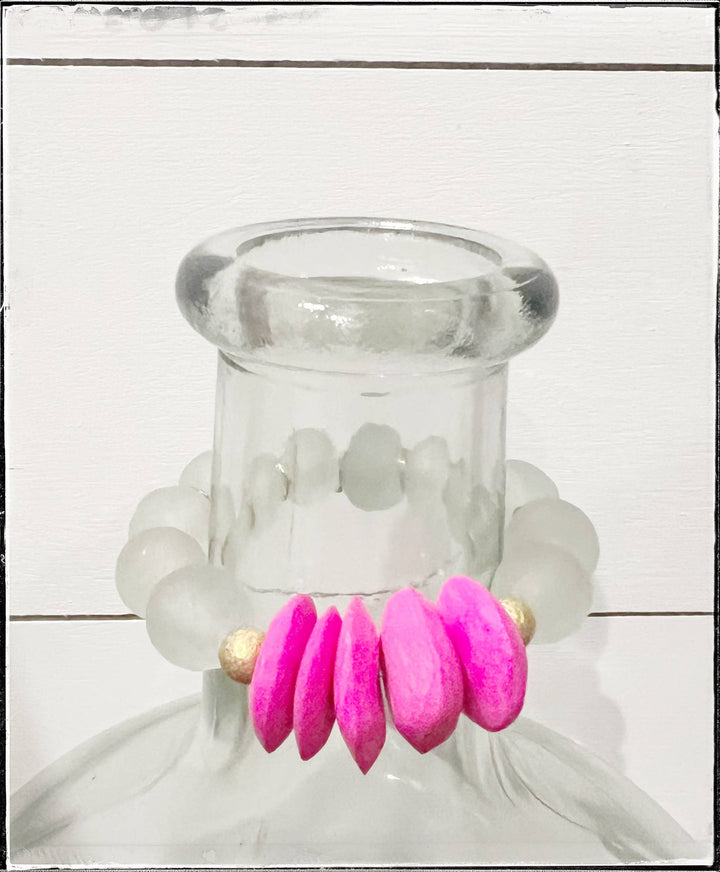 GentrybyJenna - African Bone & Recycled Glass Bead Stretch Bracelet- Pink: 7”