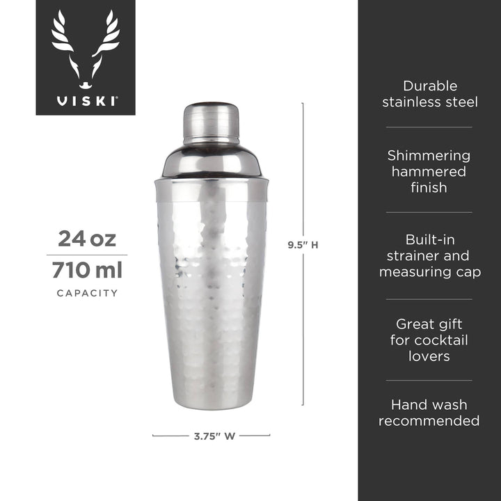 Viski - Irving™ Hammered Stainless Steel Cocktail Shaker
