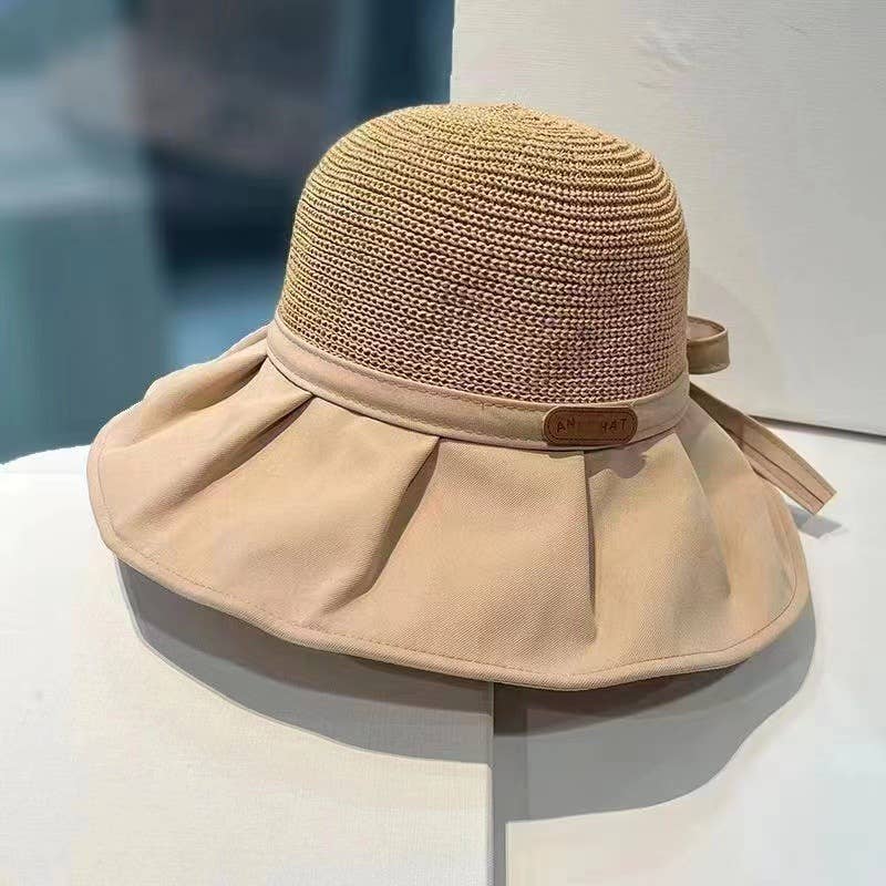 MKS America - Large Brim Bucket Hat Bow Tie Women's Hat: Khaki
