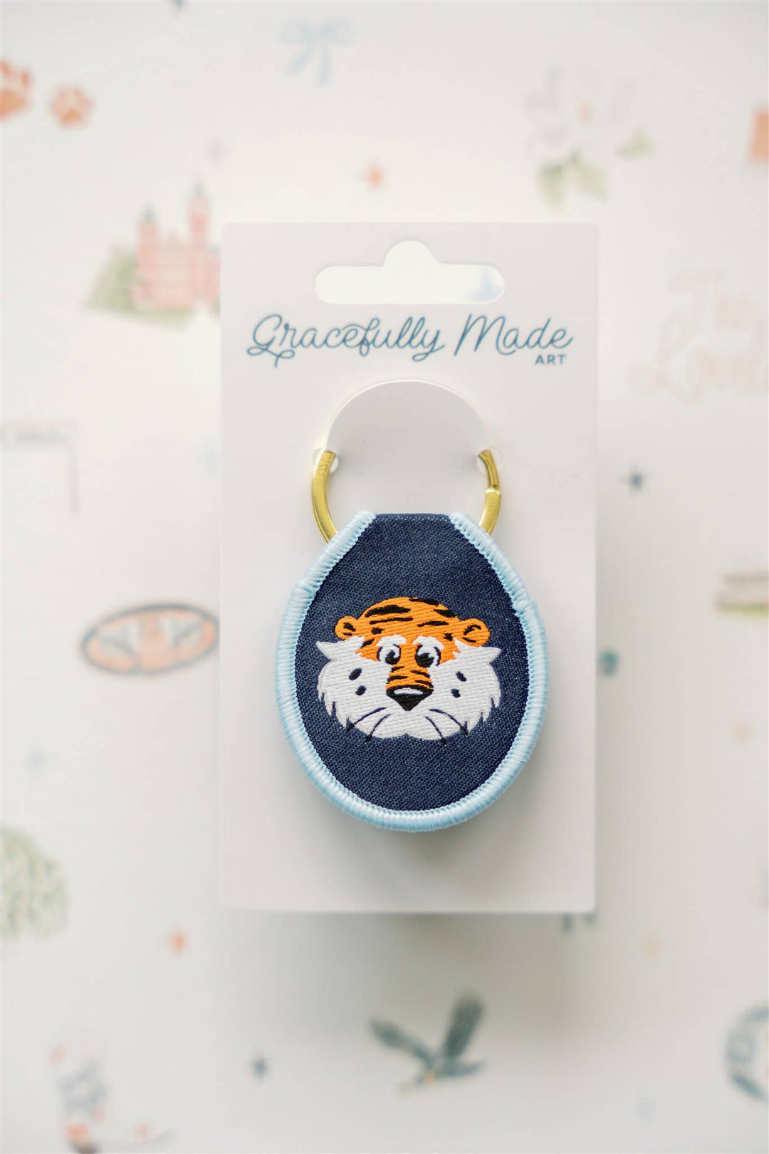 Gracefully Made Art - Auburn University Aubie Embroidered Keychain