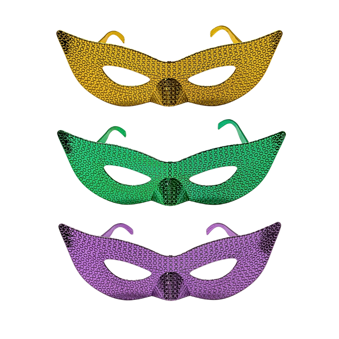 Plush Appeal LLC - Purple, Green, and Gold Mardi Gras Mask Sunglasses (Dozen)