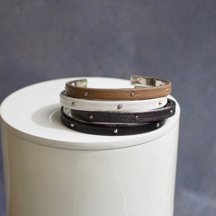 a.v. max - 1/4" Studded Leather Wrapped Cuff: Dark Taupe/Gold