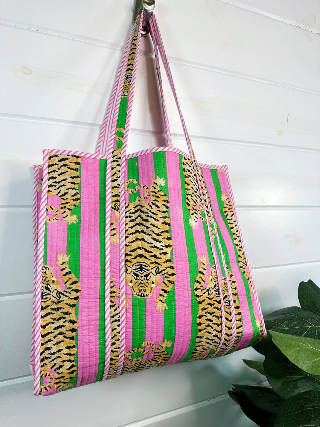 Folklore Couture - Quilted Tote Bag | Tiger Print Bag | Large Shopping Tote Bag