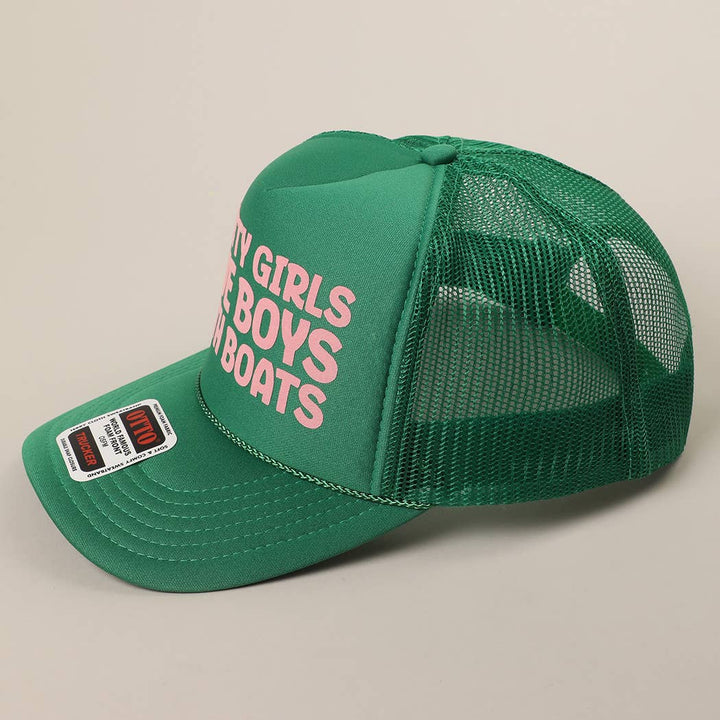 Fashion City - Pretty Girls Love Boys With Boats Text Print Mesh Back Cap: Pink / ONE SIZE