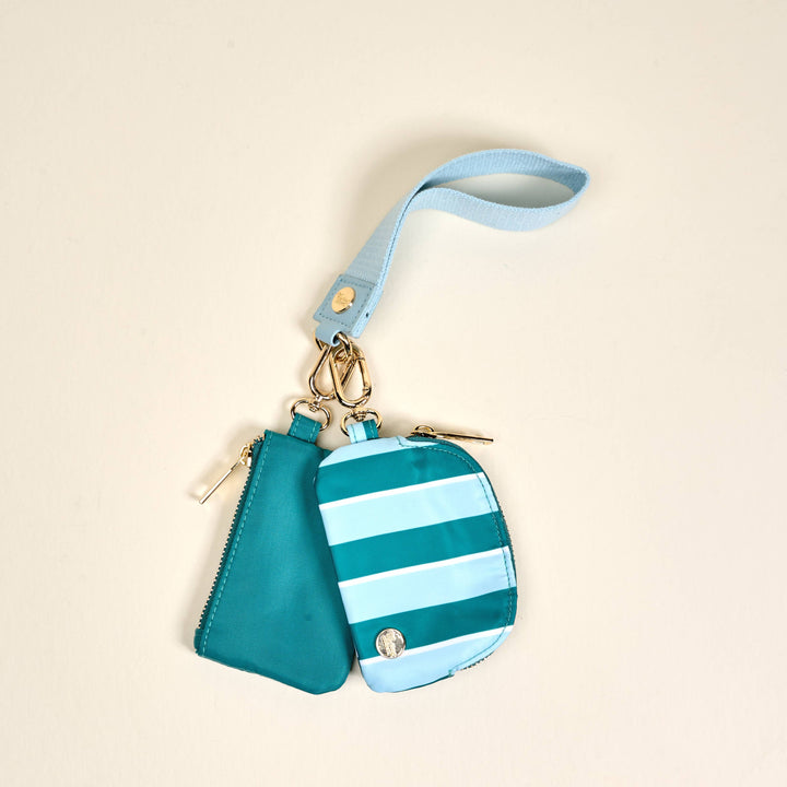 The Darling Effect - Dynamic Duo Pouch Wristlet–Sicily Stripes Teal