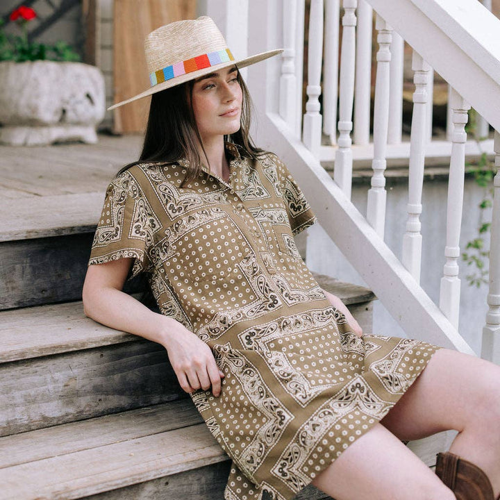 Sunshine Tienda - Olive Bandana Getaway Mini Dress: XS