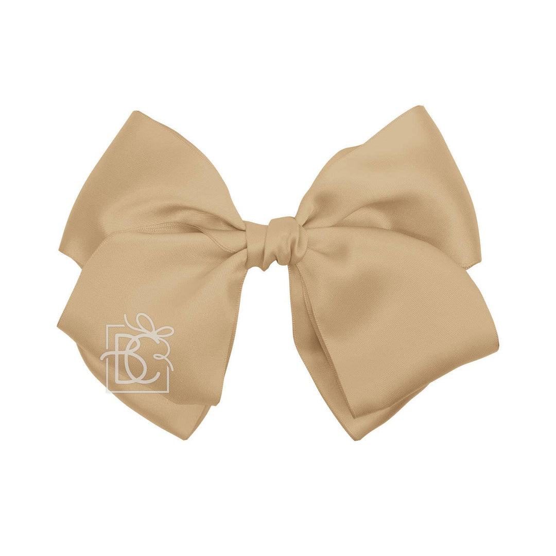 Beyond Creations, LLC - SATIN EUROPEAN BOW W/RUFFLED KNOT ON CLIP: 7" Euro Bow on Med. Alligator Clip / WHITE
