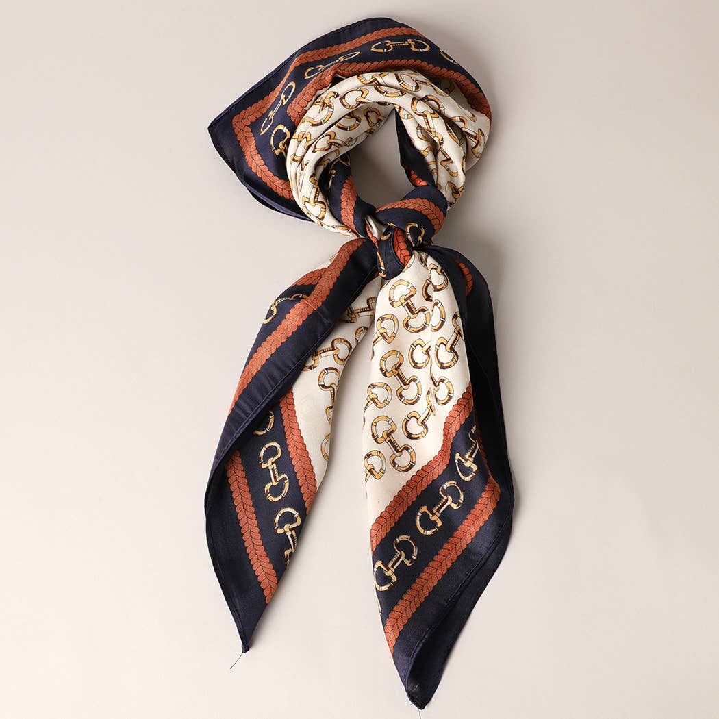 Fashion City - Satin Horsebit Print Light Weight Soft Scarf : 3-L-TURQUOISE / ONE SIZE
