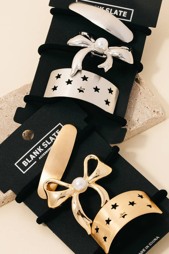 Anarchy Street - Pearl Stud Ribbon Bar And Stars Hair Tie Set: G