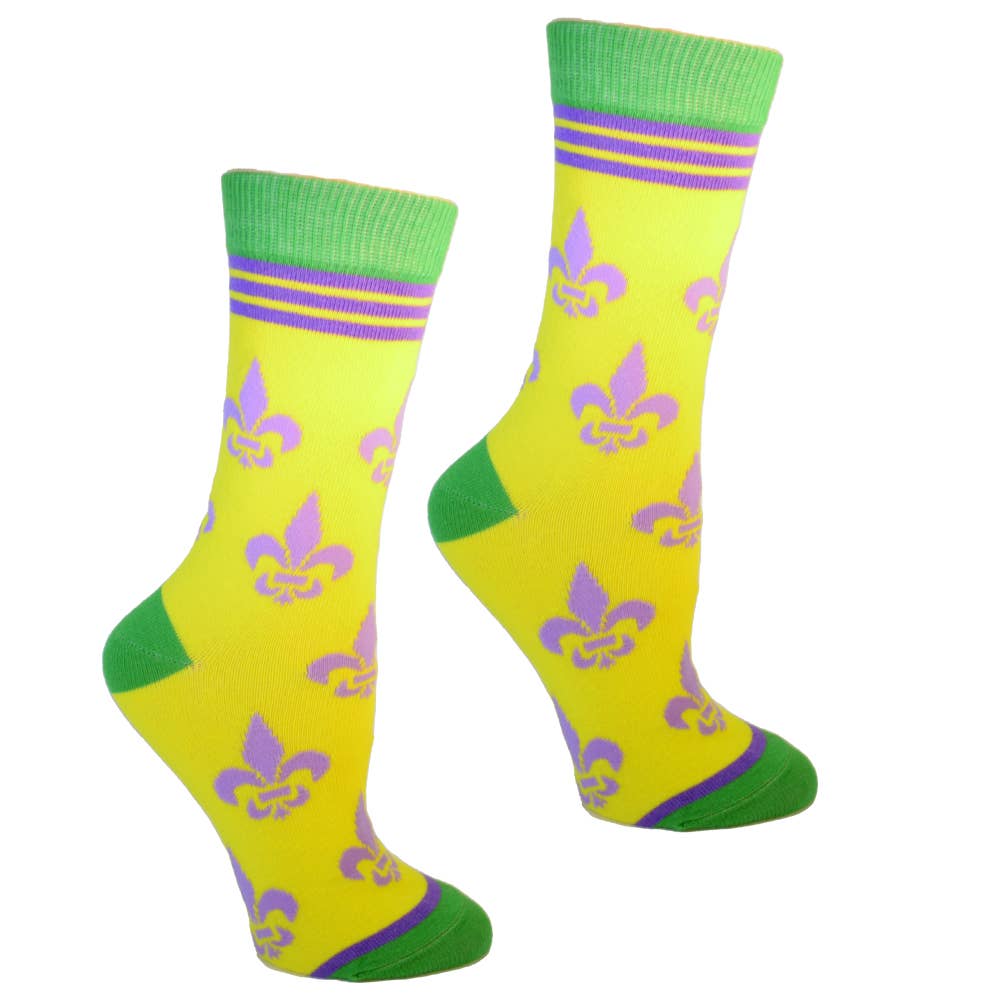 Buy Socks You All - Fleur de Lis Shapes Yellow Green and Purple Women's Socks