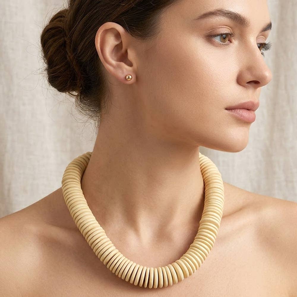 Sensibling Corp. - Chunky Wooden Disc Beaded Statement Necklace: Black