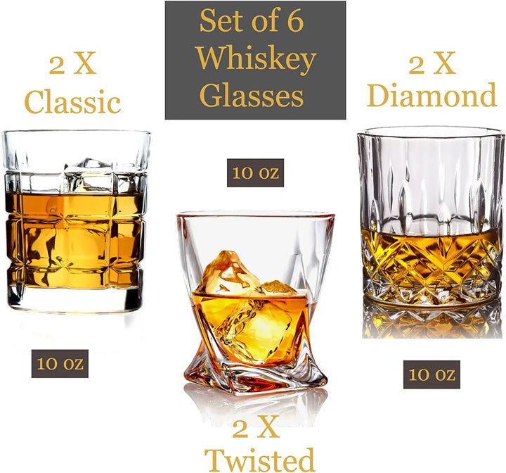 Bezrat - Set of 6 - Mix and Match Whiskey Glasses - 10 oz