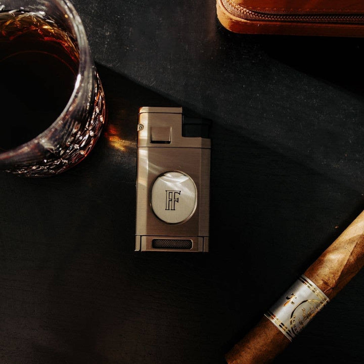 Fluid And Fire - Regis 6-Slot Leather Travel Case – Cutter, Torch & Humidity Chamber: Maroon Case + Torch Lighter With Built-in Cutter