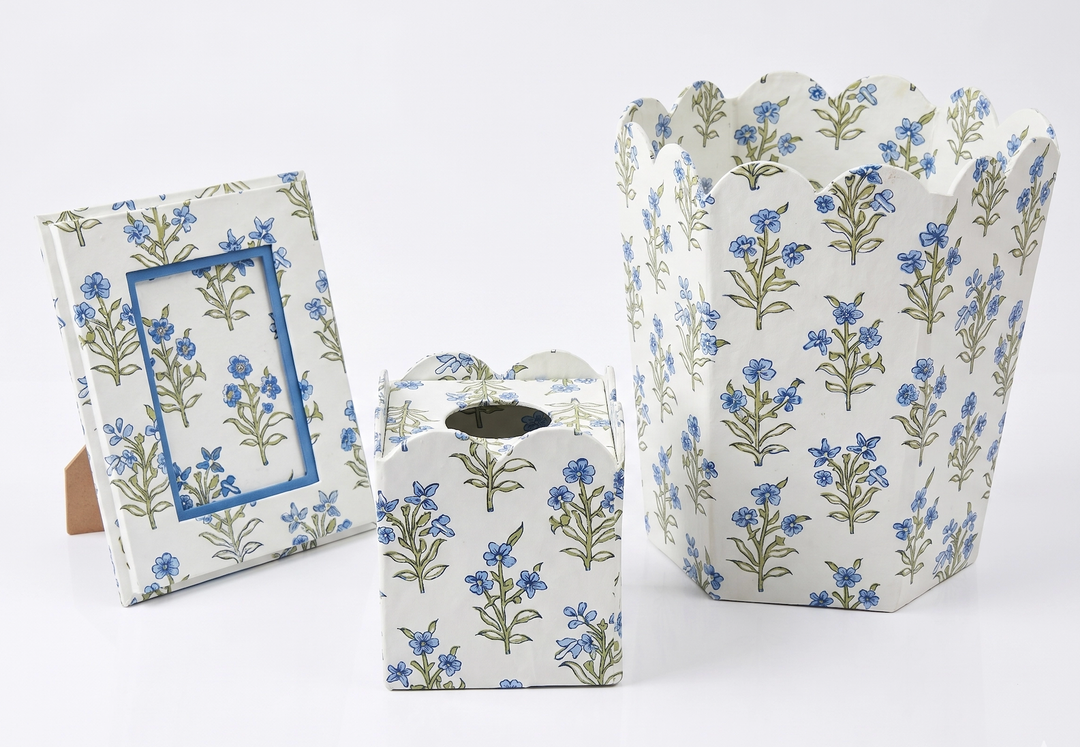 Blocks that Print - Blue & White Handprinted Tissue Box - Sanganer Blooms
