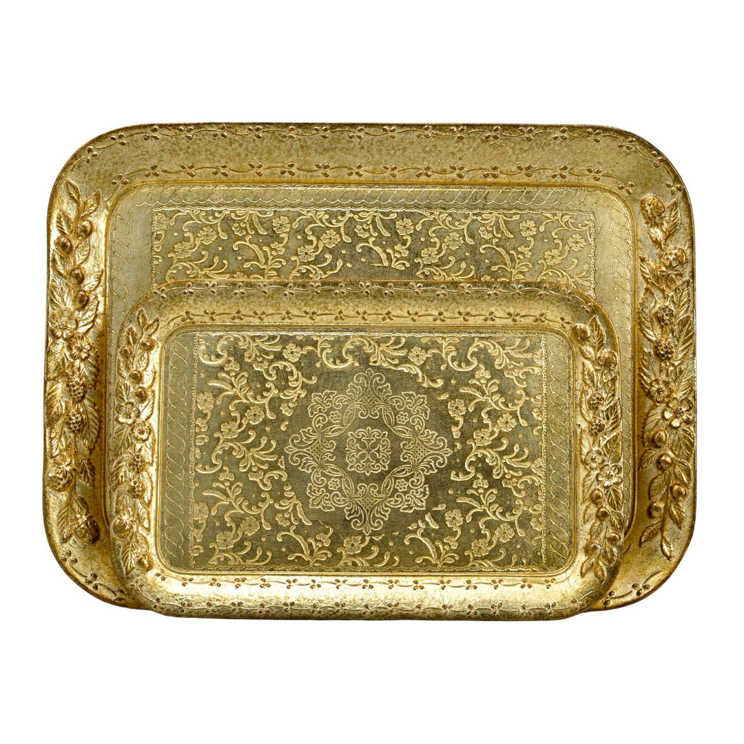 Florentine Wood Rectangle Berry and Botanical Tray, Made in Italy: Cappuccino / Large