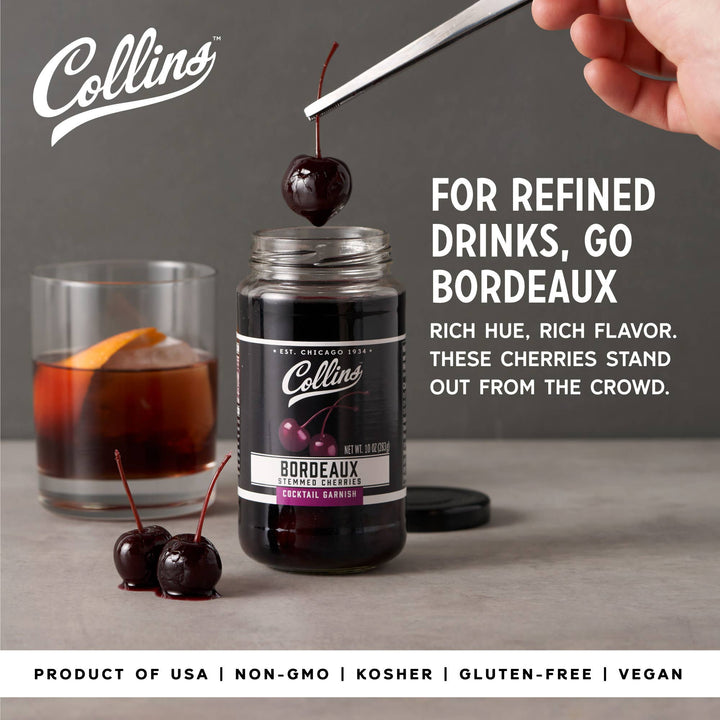 Collins - Bordeaux Stemmed Dark Cherries Cocktail Garnish 10 oz
