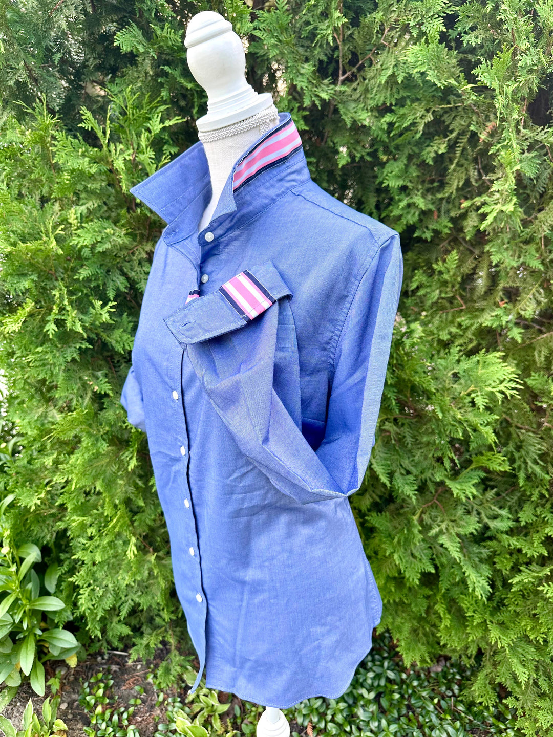Pearly Vine - Casie 2 - Navy Oxford w/Navy, White & Pink Stripe Ribbon: Navy w Blue White & Pink Stripe Ribbon / L