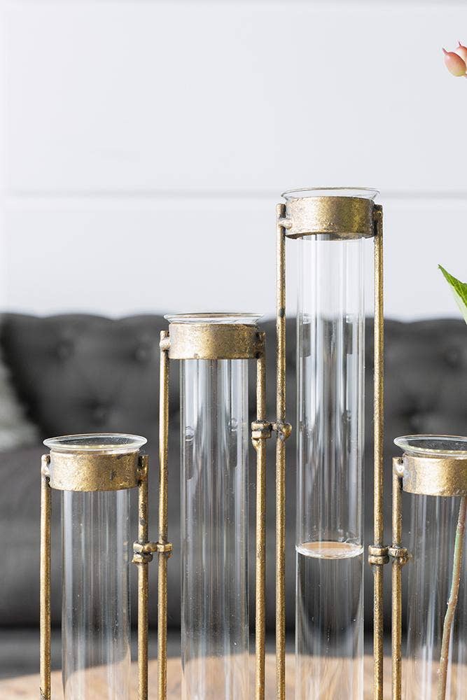A&B Home Group Inc. - 17.5x2x14" Glass Vial Flower Vase with Bronze Iron Frame