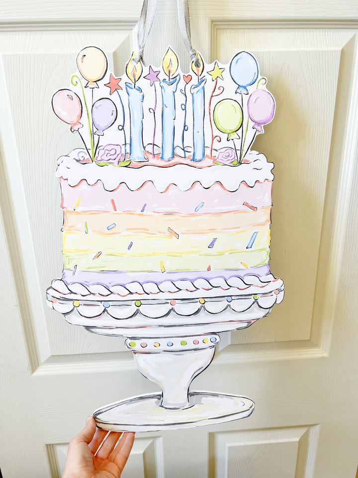 Home Malone - Pastel Birthday Cake Door Hanger-Celebration Cake Fun Decor